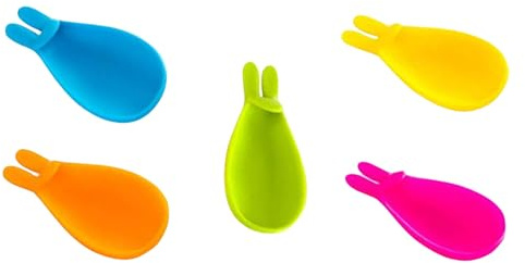 KOCKSHION Soportes para Bolsitas de Té de Silicona Soporte para Cucharas Forma de Conejo, 5 Piezas, Seguros para Taza