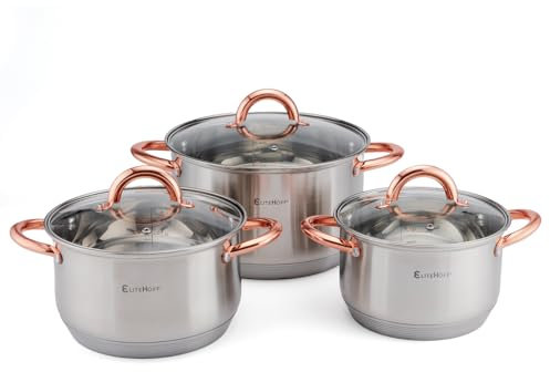 EliteHoff Juego de ollas de inducción, olla de acero inoxidable de 7 capas, juego de ollas con tapa, asas de oro rosa, para todo tipo de cocina (6 piezas)