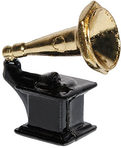 alles-meine.de GmbH 3 Stück Miniatur - Grammophon - aus Metall - Maßstab 1:12 - Plattenspieler/Schallplatte - für Diorama - Puppenstube/Puppenhaus - Trichtergrammophon - Mu..