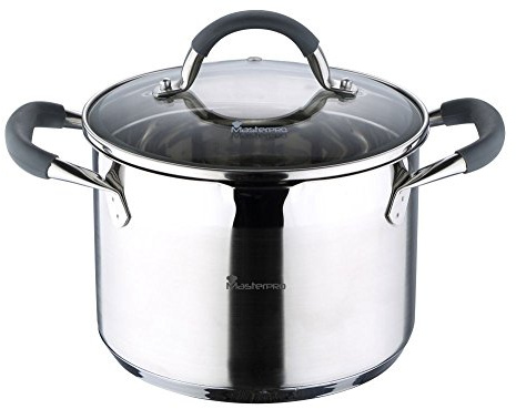 Rostfritt stål induktion kastrull 20 cm mätskala soppgryta glaslock (kruka, pastakastrull, höjd 14 cm, lock med ånghål, induktionsbotten, handtag silikon grå)