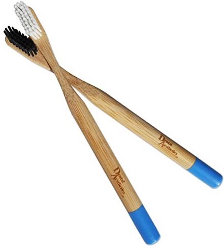 Bamboo Adult Toothbrush ~ Medium Bristles Black & White (Set of 2)