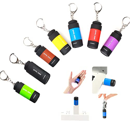Cussity Small Torch, 7 Packs USB Mini Keyring LED Torch Rechargeable | Colorful Kids Torches for Camping/Hiking Outdoor Gifts, Waterproof Pockets Torch Flashlight for Backpack/Belt