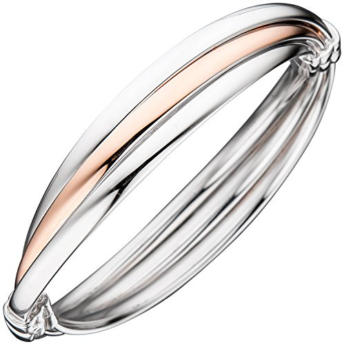 Jobo Damen-Armreif aus 925 Sterling Silber Bicolor oval 18,5 cm
