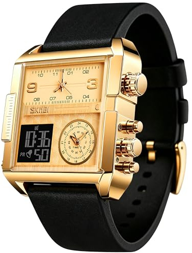SKMEI Orologio da polso digitale sportivo da uomo, con quadrante quadrato grande, al quarzo, con cronometro impermeabile multi-fuso orario