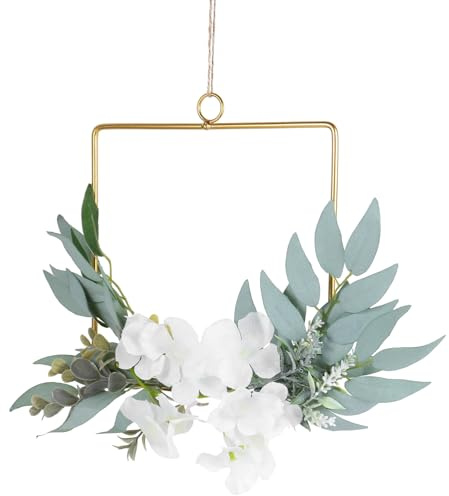 VALICLUD Künstliche Blumen Türkranz Metall Blumenkranz Floral Wandkranz Metallkranz Eukalyptus Kranz Girlande Metallringe Hochzeit Türschild für Frühling Haustür Deko Anhänger Wohnzimmer Wanddeko