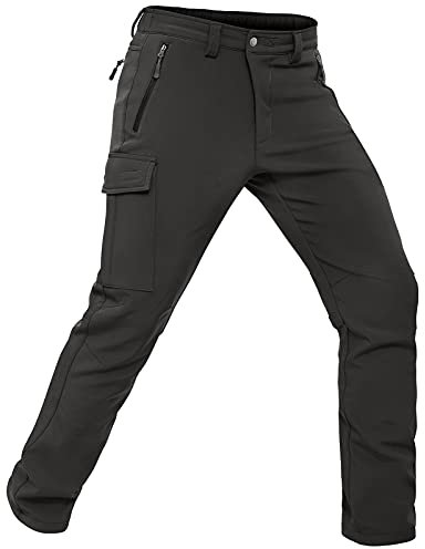 Vzteek Herren Wanderhose Thermo Softshellhose Wasserdicht Outdoorhose Winter Warm gefüttert Trekkinghose Winddichte Skihose 4wegestretch Schneehose, Fahrrad,Skifahren, Hundesport(Kohlengrau,L)