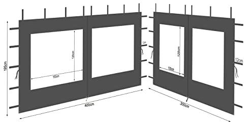 QUICK STAR 2 Seitenteile aus Polyester mit Fenster 300/400x195cm für Pavillon 3x4m Seitenwand Anthrazit RAL 7012 wasserdicht