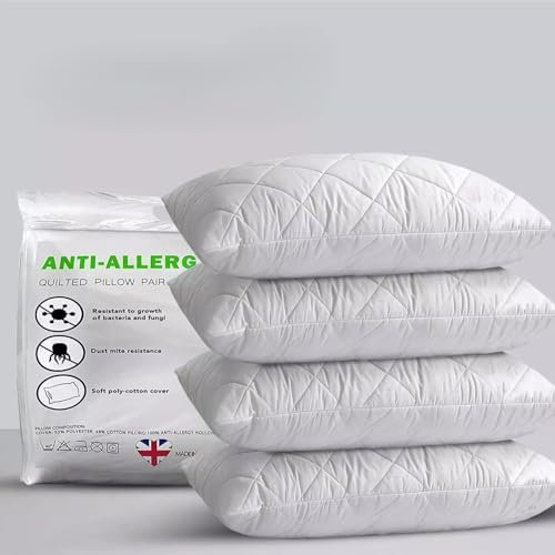 GB TEXTILE 4 PACK- LUXURY PILLOWS QUILTED ULTRA LOFT JUMBO SUPER BOUNCE BACK BED PILLOWS