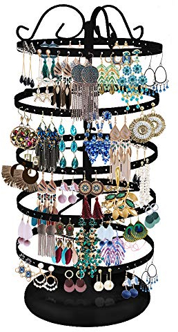 TANOSAN 5-Etagen Schmuckständer aus Metall, Höhenverstellbarer Ohrring Organizer halter mit 220 Ösen für Stecker, Creolen & Anhänger Aufbewahrung-Übersichtliche Präsentation aller Ohrringe, Schwarz