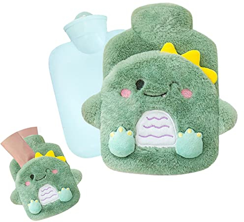 Bolsa de Agua Caliente,Hot Water Bottle,Bolsa de Agua caliente para Niños,Desmontable y Lavable,Botellas de Agua Caliente con Suave Felpa Funda,No hay fugas,Para Mantener el Agua Calient Dinosaurio