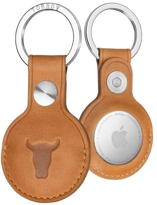 TORRO Leder-Schlüsselring/Schlüsselanhänger Kompatibel mit AirTag (2021) und AirTag (2026) - Echtleder Schlüsselhalter mit Gebürstetem Metallring (Hellbraun)