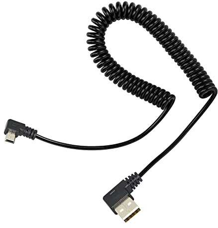 RIIEYOCA Mini-USB-Spiralkabel, Rechtwinkliger Stecker Auf Linken Winkel-USB-A-Stecker, Synchronisierungs- Und Ladefeder Für Geräte (1,54 Fuß Bis 3,94 Fuß)