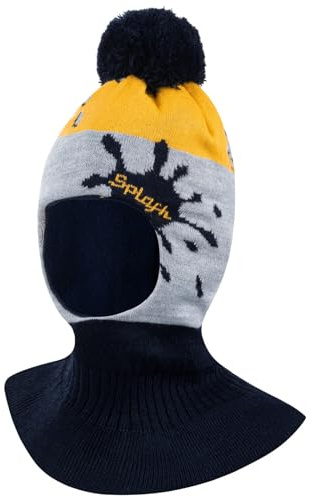 AJS Jungen Wintermütze Schalmütze Schlauchmütze Strickmütze Streifen, Farbe: Gelb-Hellgrau