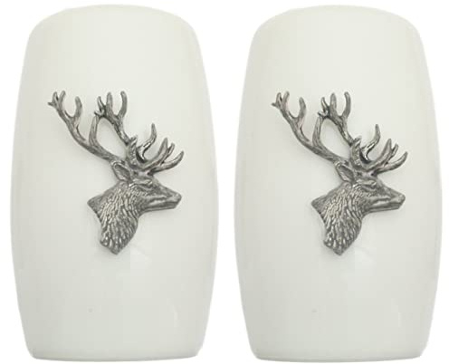 Stag Head China Salt and Pepper Shakers Cruet Set Modern White CSP 347