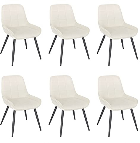 WOLTU Lot de 6 Chaises de Salle à Manger, Chaises Relaxantes en Velours, Chaises Scandinaves Ergonomiques avec Dossier pour Salon, Salle de séjour, Cuisine, Chambre à Coucher,crème Blanc, BH331cm-6