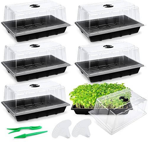 Hahood 6 Packs Seed Starter Tray Kits with Humidity Dome, Plastic Germination Growing Trays with Plants Labels, Planting Tools for Seeds Growing Starting, Germination and Seedling Propagation