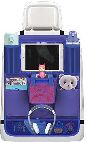 Annmore Auto Organizer mit Tasche für Toniebox Starterset, Rückenlehnenschutz für Kinder mit Halter für 10 Zoll Tablet, Auto Sitzschutz Rückseite, Rücksitzschoner Blau, 1 Stück