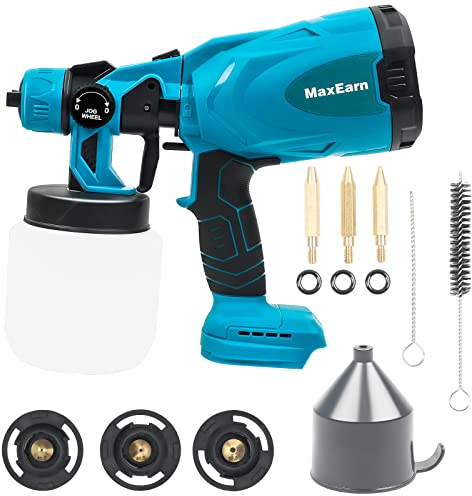 MaxEarn Akku Farbsprühsystem, Elektro Farbspritzpistole für Makita 18V Akkus, Lackierpistole mit 4 Düsen und 3 Spritzmuster, Farbsprühpistole zum Streichen von Wänden Gartenzaun (ohne Akku)