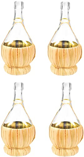 lilawelt24 4x 1L Glasflasche im Seegraskorb für Likör Öl Essig Saft Wein | Dekoratives 4er-Set zum Befüllen, Servieren und Verschenken hausgemachter Getränke