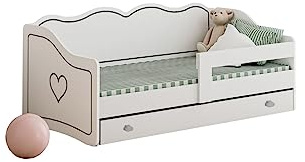 Happy Babies ROYAL Kinderzimmer Bett 160 x 80 mit Matratze Kinderbett mit Rausfallschutz & Bettkasten Einzelbett für Kinder Mädchen und Jungen