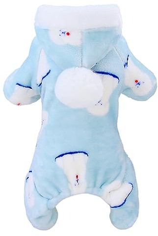 Izefia Hund Pullover Kleidung Fleece Wolle Pullover Winter Warmes Sweatshirt 4-Beine Jumpsuit Pyjamas mit Schneeballkappe Pullover für Kleine Hund Mittlere Katze