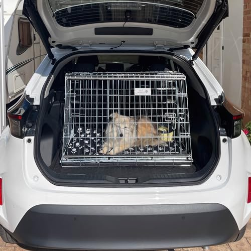 Pet World Medium 34 Sloped Car Dog Crate – Compatible with Toyota Yaris Cross Excel – UK Designed, Steel Travel Cage – Emergency Escape Hatch – Folds Flat – Free Comfort Mat – Easy Assembly