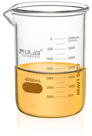 ULAB Heavy Duty Glass Beakers, Vol.4000ml (135oz), Borosilicate 3.3 Glass, Thick Wall Beakers, with Double Scale, Superior Durability & Chemical Resistance, UBG1067
