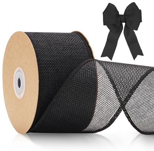 jijAcraft 6cm Juteband mit Draht Schwarz: Breit Geschenkband für Schleifen 10M Schleifenband zum Basteln Jute Dekoband für Trauer, Halloween