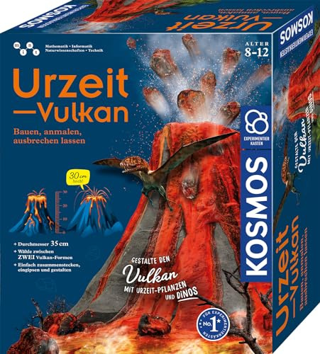 KOSMOS 637286 Urzeit-Vulkan, Bauen - Anmalen - Ausbrechen Lassen, 35cm Durchmesser, Experimentierkasten für Kinder ab 8 Jahre, Vulkan Experimente für Kinder,