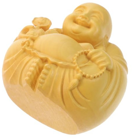 TOPBATHY Handhaben Lachende Buddha-Statue Autodekorationen Lachende Buddha Figur Wohnkultur Glückliche Buddha-Figur Buddha-Statue Aus Holz Holzdekor Chinesischer Stil Holzhandwerk Buchsbaum