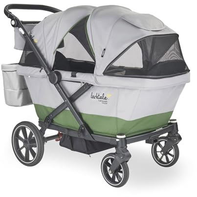 Larktale Caravan Coupe V2, Compact Stroller Wagon with Reclining Seats for 2 Kids, Gray/Green