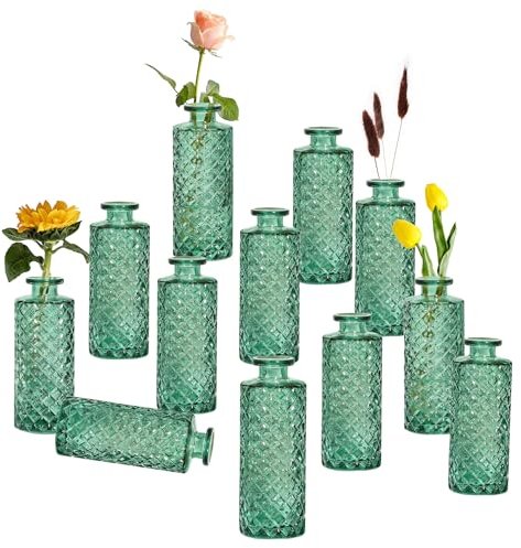 Vaso in vetro gemma set di 6, piccoli vasi di gemma di diamante in sfuso, mini vasi di fiori per centerpieces, bottiglia vintage per decorazioni da tavolo, decorazione di nozze, ricevimento, casa (12,