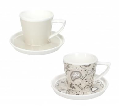 Brandani 52861 - Juego de 2 tazas de café Shanti New Bone China, 12 x 7 cm de altura, porcelana new bone china, 100 ml, lavavajillas, microondas, congelador, arena monocolor + arena con decoración