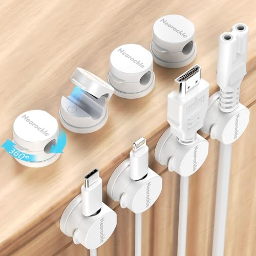 Magnetisch Drehbar Kabelhalter Schreibtisch Selbstklebend Kabel Organizer | Nearockle Kabelclips Kabelmanagement für Kabel Verstecken 7,5 mm Blendenöffnung (8 Stück, Weiß)