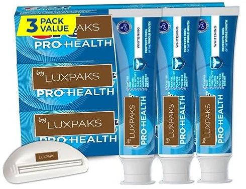 Dental Care Set: CRST Whitening Gel 3-Pack + LUXPAKS Squeezer | Whitening Gel Toothpaste 3-Pack, 4.3 oz Each, Reusable Toothpaste Squeezer Included
