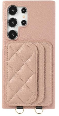 HOWGARI Hülle Für Samsung Galaxy S24 Plus/S24 Ultra Premium PU Leder Mobiltelefon Tasche Retro Reißverschluss Case Geldbörse Hülle Magnetverschluss Handytasche (Pink,S24 Ultra)