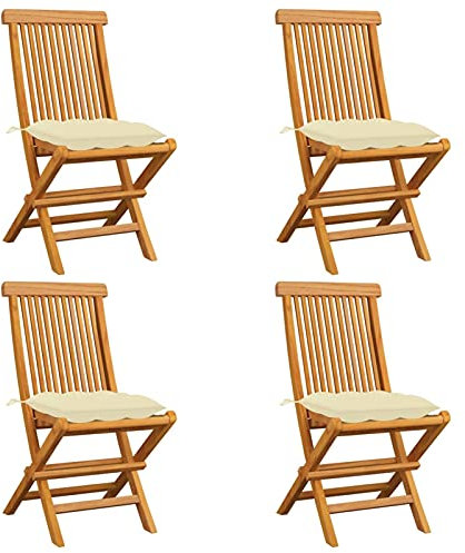 Xichuzi Gartenstühle mit Cremeweißen Kissen, Gartenmöbel, Balkonstühle, Hochlehner, Balkonmöbel, Bistrostuhl, Garten Stühle, Sit Möbel, Armlehnenstuhl, 4 STK. Massivholz Teak