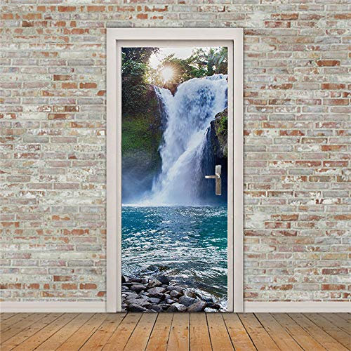 3d Türtapete Selbstklebend Naturlandschaft Wasserfall Türposter Fototapete, Schlafzimmer Wohnzimmertür Aufzug Tür Aufkleber B85 x H205cm