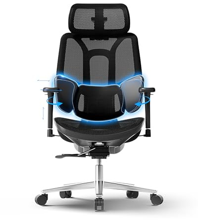 Hbada E3 Air Ergonomischer Bürostuhl - 3-Zonen Lordosenstütze | 3D Kopfstütze, 4D Armlehnen, Schreibtischstuhl Ohne Fußstütze,Air-Schwarz