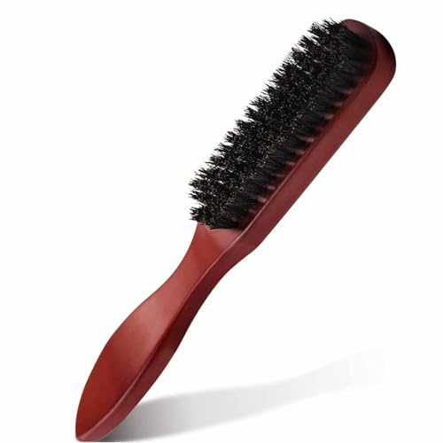 Slick Back Boar Bristle Brush, Reddish-brown Round Hair & Beard Smoothing Tool for Afro Wet Curly Damaged, Gentle Grooming Brush Reducing Breakage