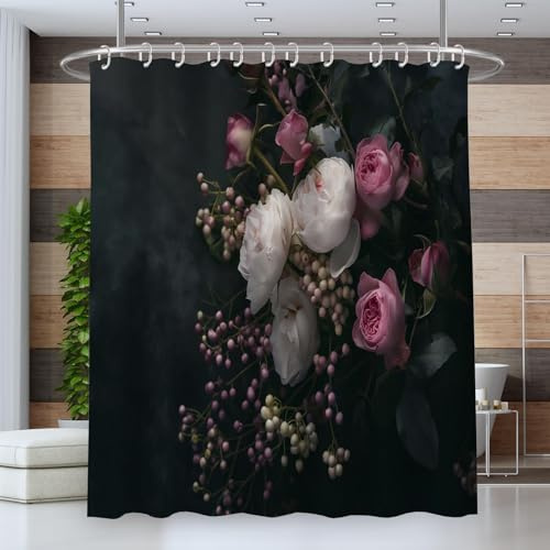 ZISTRCBAO Duschvorhang Wasserdichter 180 * 200cm Duschvorhang Waschbar Schnelltrocknender Stoff Polyester Badewanne Vorhang mit 12 Duschvorhängeringen,Blickdicht Realistisch Blumen Frucht Pflanze