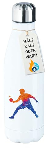 Huuraa Glitzer Trinkflasche Tischtennis bunte Silhouette Geschenk | 500ml White Edelstahl Wasserflasche Trinkflasche Weiß Geschenkidee Glitzer Thermosflasche Isolierflasche Schraubverschluss