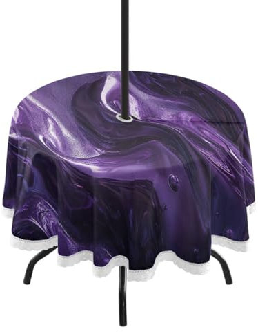 SKYSHU Tovaglia per esterni in marmo liquido, 152 cm, impermeabile, antimacchia, resistente alle pieghe, lavabile, con foro per ombrellone e cerniera, per patio, barbecue, cortile, vacanze, feste