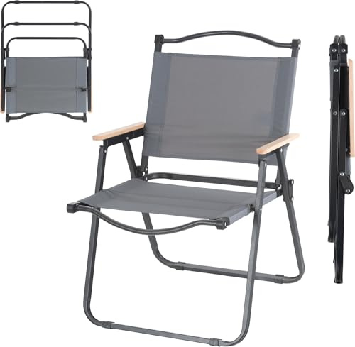 Stagecaptain Campingstuhl faltbar leicht - Camping Klappstuhl für Garten, Balkon, Grillen - Als Angelstuhl geeignet - Festival Faltstuhl bis 120 kg - Outdoor Stuhl, Holzarmlehnen - Campingsessel grau