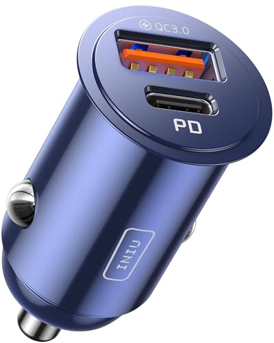 INIU Car Charger, Cigarette Lighter USB Charger Total 60W [USB C 30W+USB A 30W] 12V USB Socket, PD3.0 Fast Charge Car Phone Charger Metal Adapter for iPhone 16 15 14 13 12 Pro Max iPad Samsung Blue