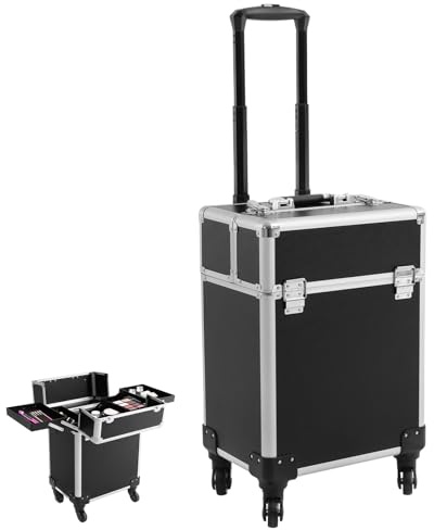 Valise de maquillage à roulettes - Grande valise de maquillage professionnelle à roulettes - Verrouillable - 24 x 34 x 47 cm, Noir , moderne