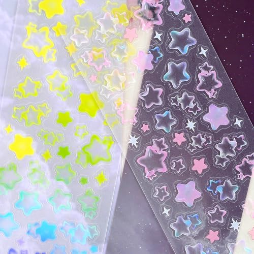 6 Blätter Blasen Aufkleber Herzen Sterne Sticker für Fotoalbum Scrapbook Stickers Aesthetic Glitzer Sticker Journaling Junk Journal Zubehör Scrapbooking stickers Aufkleber Transparent Glitzersticker