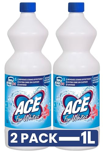2x ACE Ultra Floral for Whites – Powerful Laundry Bleach for Brilliant Whites – Deep Cleaning & Tough Stain Removal Formula – Brightens & Revives Fabrics