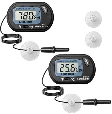 2 Pack Aquarium Thermometers with Probe & Suction Cup, High-Accuracy Digital Temperature Monitor Large LCD Display Terrarium Water Temperature Incubator for Fish Tanks, Aquariums, Reptiles