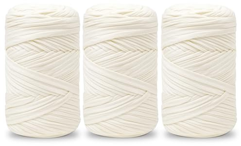 Vincona Fettuccia per Borse a Uncinetto 3x200g, Cordino per Borse Uncinetto, Adatto per Borse all'uncinetto, Cestini, Arazzi, Decorazioni per la Casa, Artigianato fai da te-Bianco crema 02